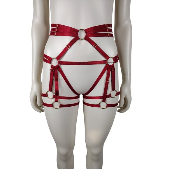 Red Strappy High Waisted Elastic Size Adjustable Garter Belt Harness Size XS - L